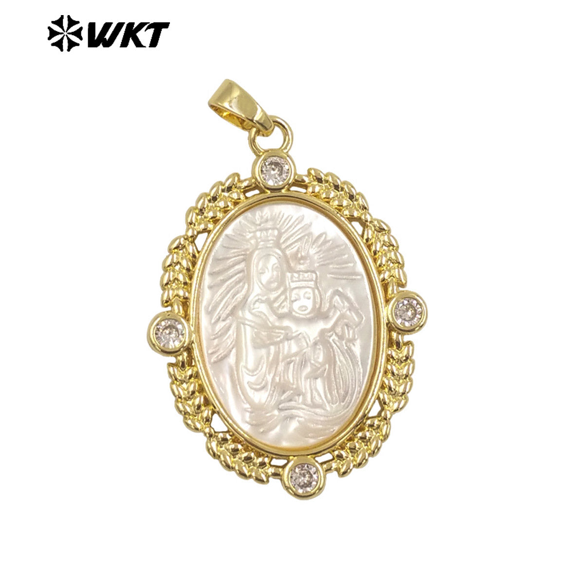 WT-JP370 Wholesale New Design Christian Religious White Shell Carved Jesus and Mary Jewelry Pendants for Birthday Gift