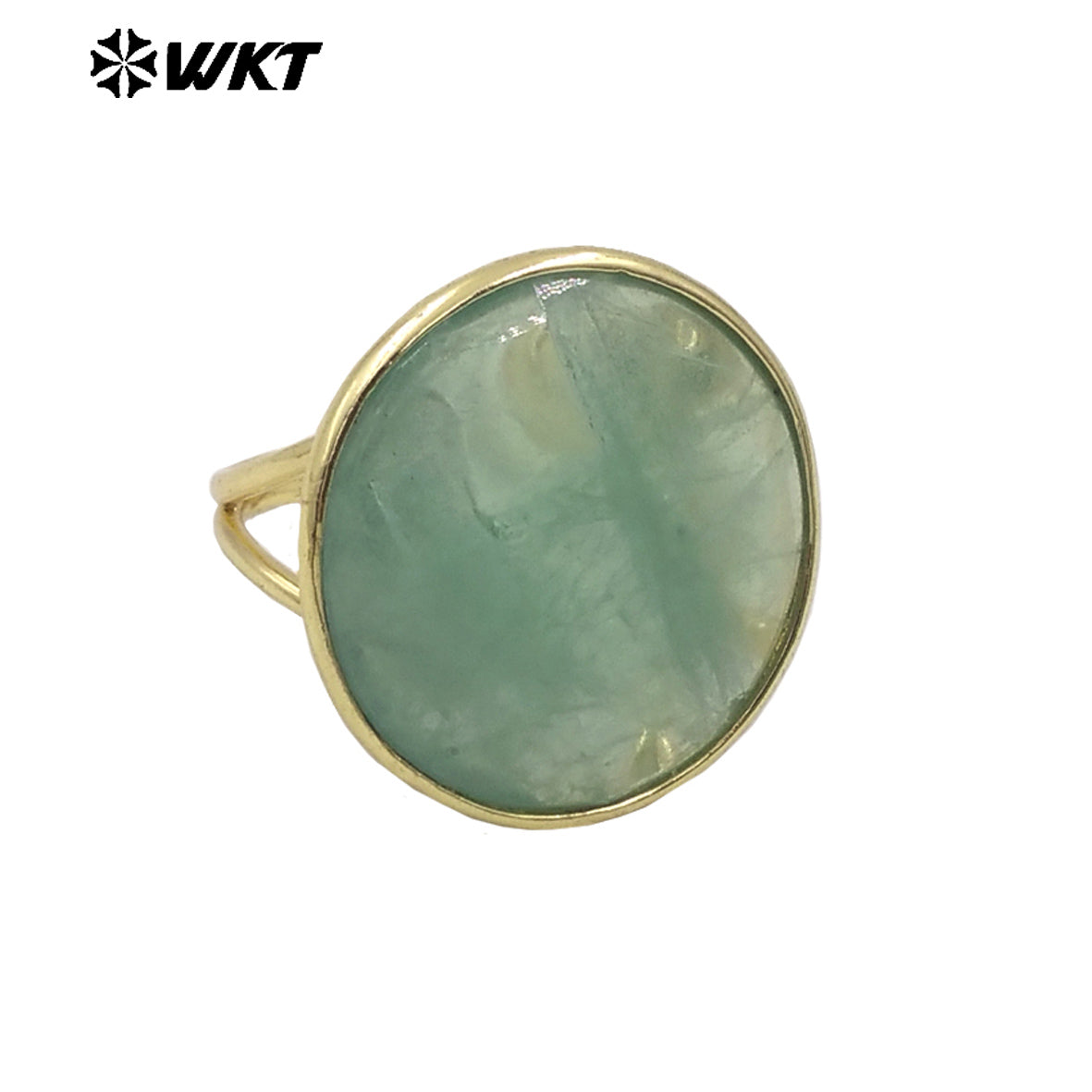 WT-R511 Newest Rainbow Fashion Gold Plated Big Round Fluorite Stone Annevisary Ring for Women