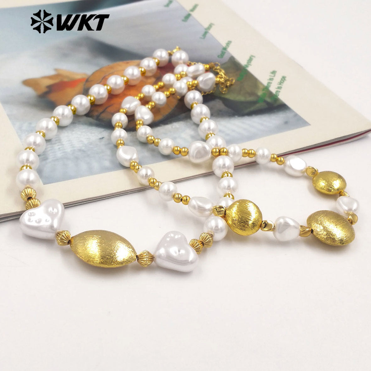 WT-JN291Wholesale Natural Brass and Artificial Pearl Round and Heart Shape Gold Silver Women Jewelry Necklace As Birthday Gift
