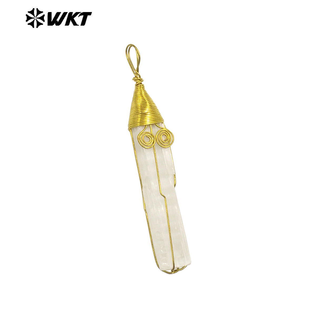 WT-P1986 Newest Fashion Gold Wire Wrapped Handmade Natural Raw White Selenite Pendants for Necklace Making