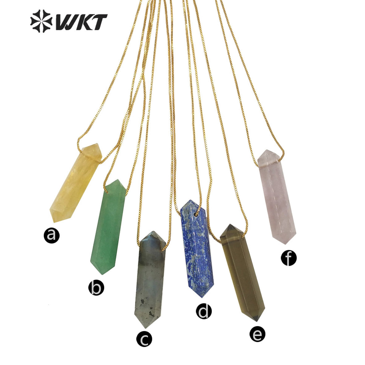 WT-N1306 New Fashion Gold Adjustable Chain Thread Simple Elegant Rose Quartz Point Necklace Natural Double Point Quartz Necklace