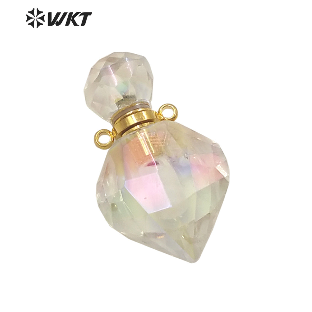 WT-P1711 WKT New Fashion Gold Exclusive Aura Angel Crystal Quartz Perfume Bottle Pendant Lady Elegant Small Aura Stone Bottle