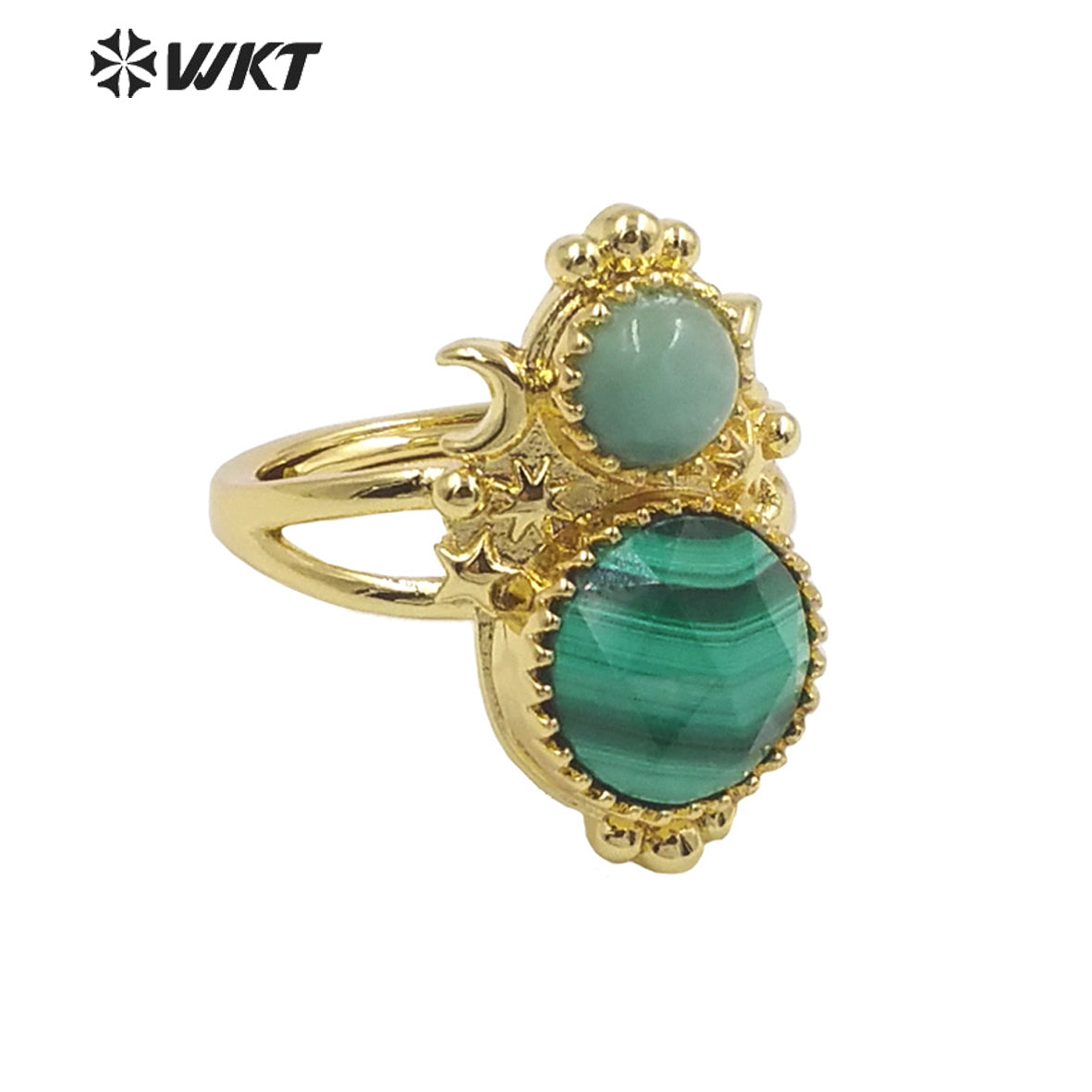 WT-R477 New Design Vintage Gemstone Ring With Pearl Charms Women Fashion Gold Plated Peacock Stone Ring Boho Charming Ring