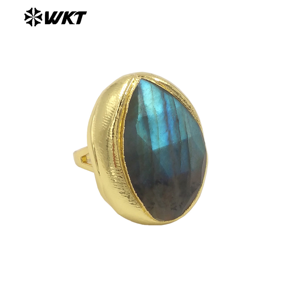 WT-R557 Customized Beautiful 18K Gold Plated Drop Shaped Labradorite Opening Adjustable Daily Decorative Ring for Unisex Jewelry