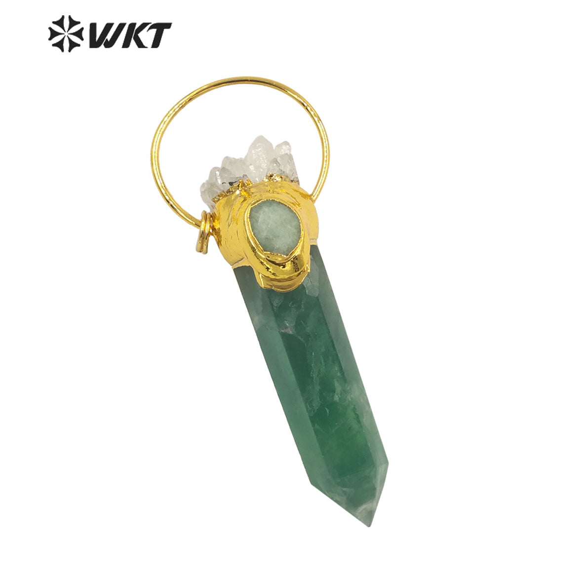 WT-P1677 Wholesale 18k Gold Plated Natural Green Aventurine Stone Pendant Women Big Gorgeous Quartz Point Pendant for Necklace