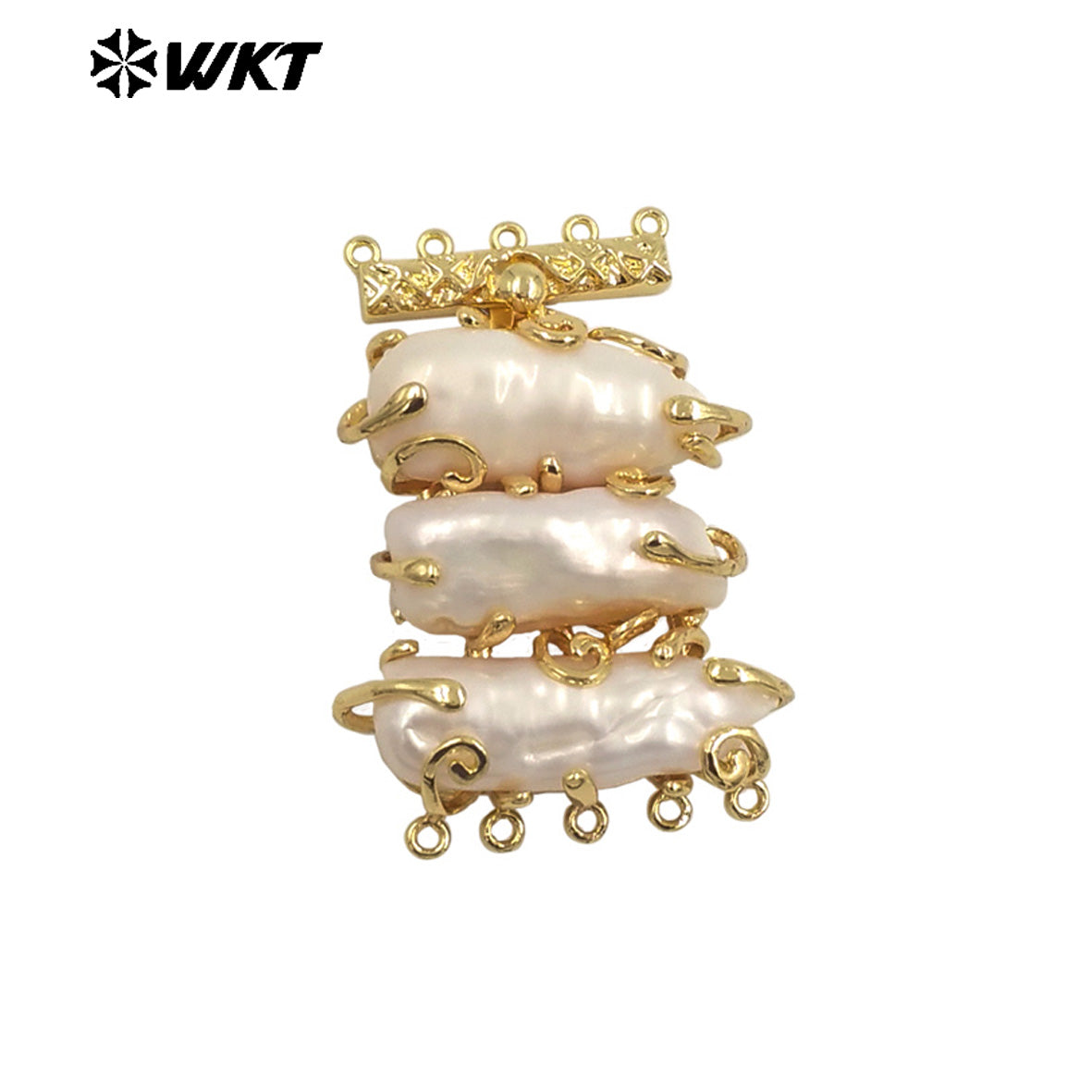 WT-JP398 Wholesale Gorgeous 10 Loops Gold Plated Natural Freshwater Pearl Connectors for Jewelry Necklace Design