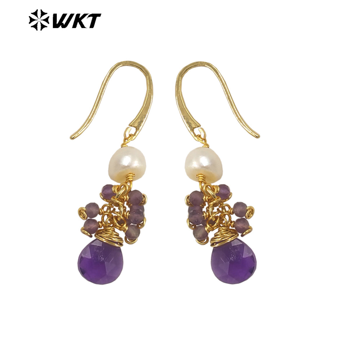 WT-E722 WKT Exclusive Design Handmade Precious Tiny Stone Charm Earrings Attractive Long Dangle Birthday Stone Earrings