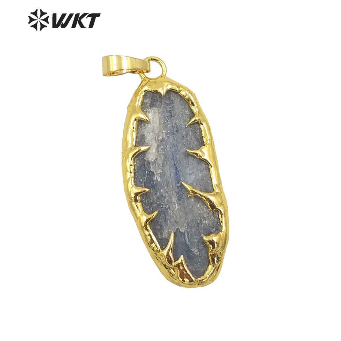 WT-P1961 Wholesale Fashion Gold Plated Boho Raw Stone Handmade Welding Unique Blue Kyanite Jewelry Pendants