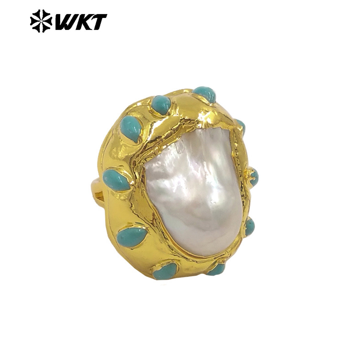 WT-MPR140 High Quality Luxury 18K Gold Plated Big Natural Baroque Pearl Rings For Ladies Elegant Wedding Jewelry Gift