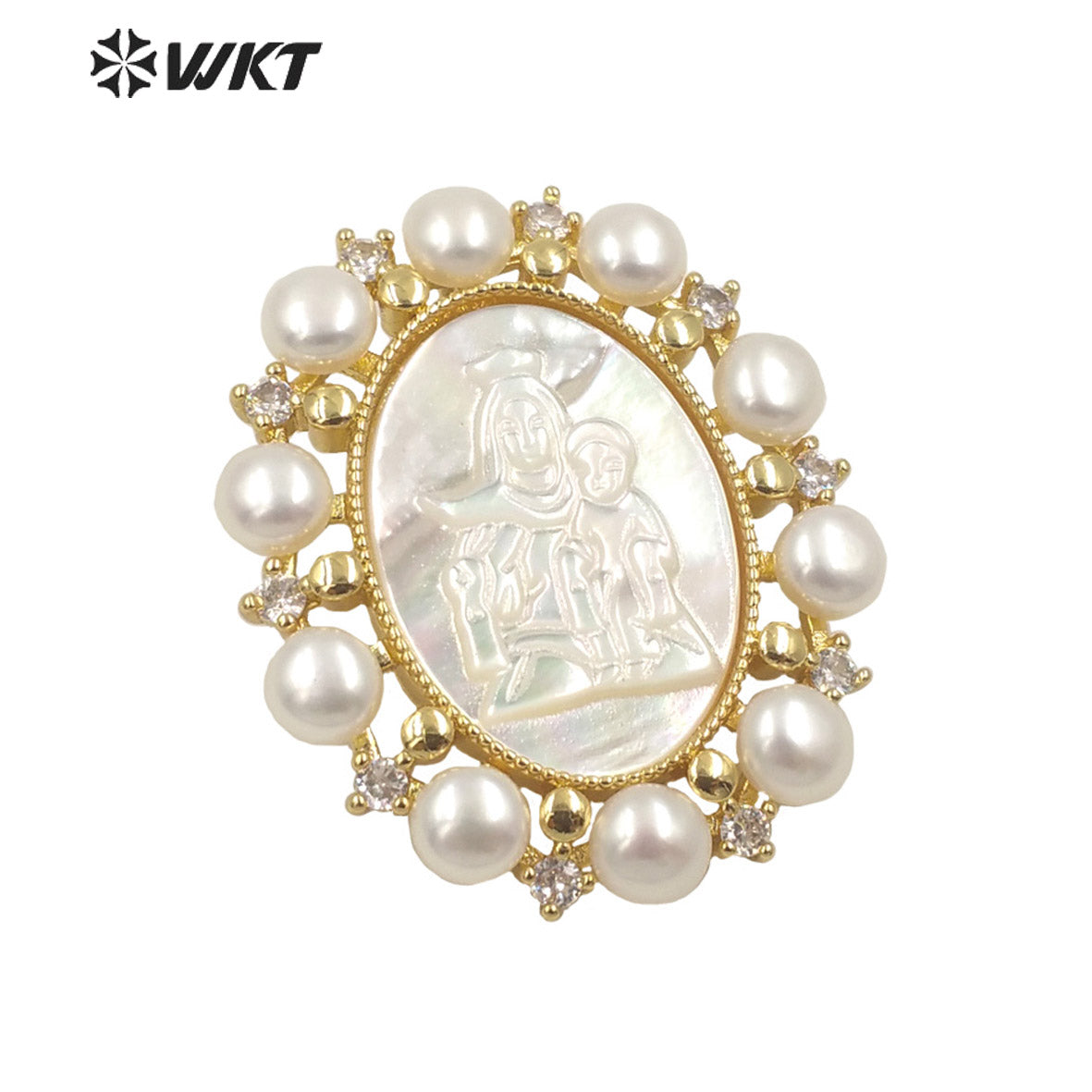 WT-JP274 Wholesale Fashion Gold Micro Pave Cubic Zircon Setting Pearl Pendant Women Gorgeous European White Pearl Pendant