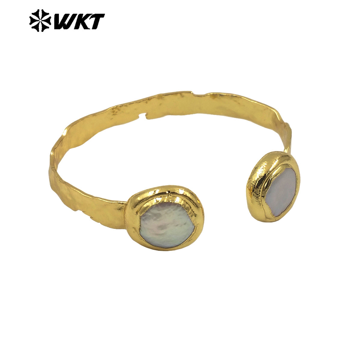 MPB102 WKT Elegant 18K Real Gold Plated Resist Tarnishable Double Round Coin Pearl Bangle in Adjustable Size
