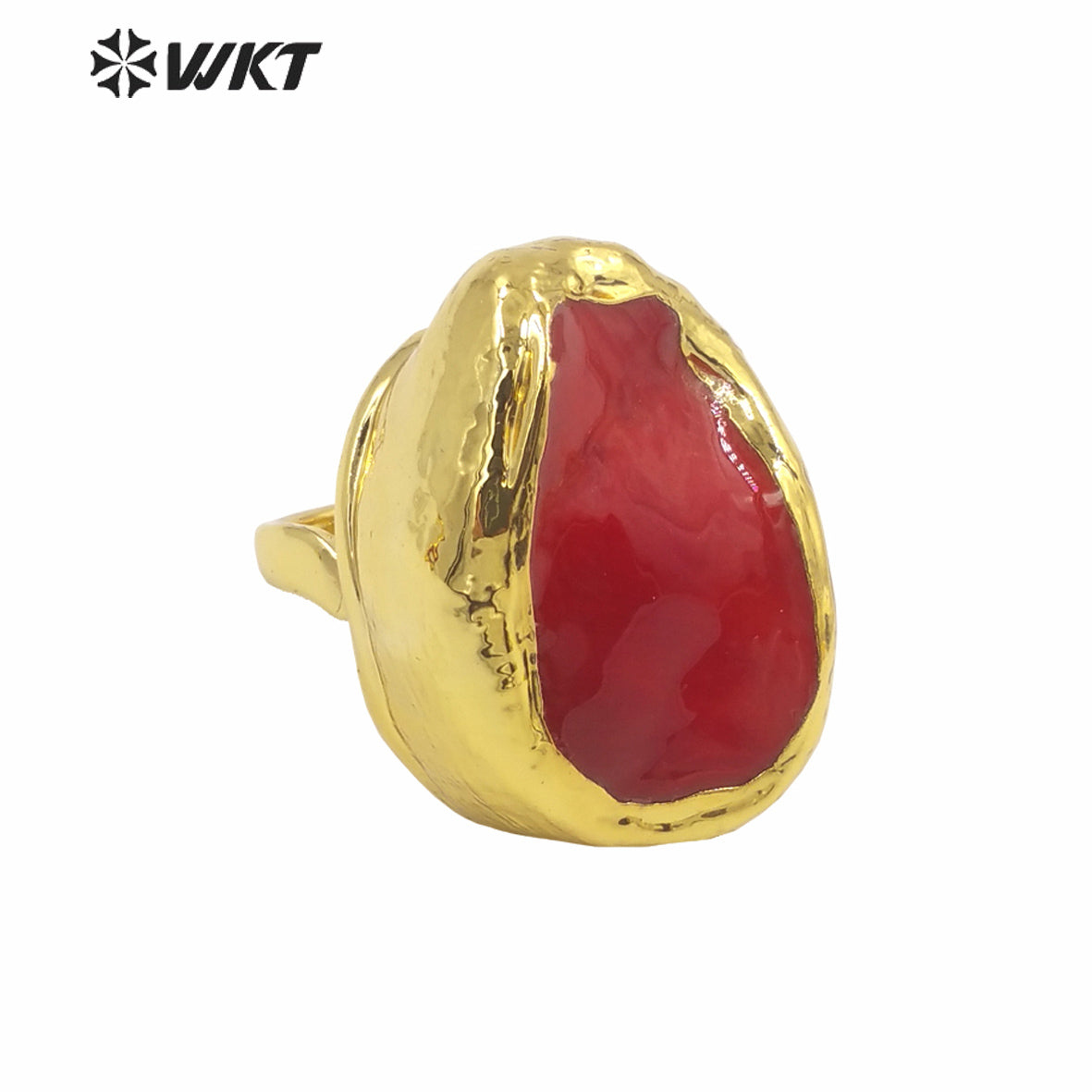 WT-MPR060 Freshwater Red Coral Stravagante 18k Gold Plating Trendy Ring Lovely Women Natural Pearl Boho Ring for Gift