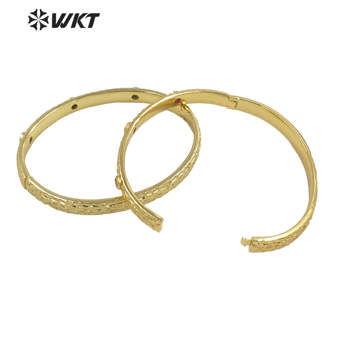 WT-B619 New 18K Real Gold Plated Resist Tarnishable Cubic Zircon Round Cuff Bangle for Women Dubai Hot Metal Bangle