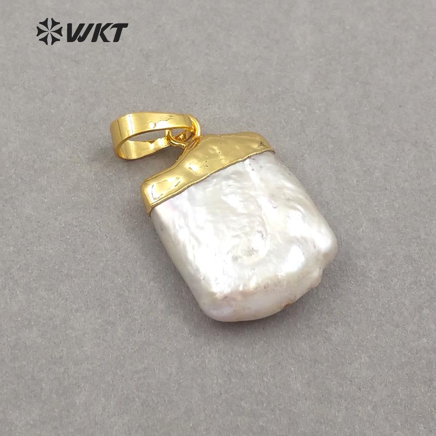 WT-JP071 Unique Design 18K Gold Capped for Women Jewelry Making White Square Shape Pendant Natural Baroque Pearl Pendant