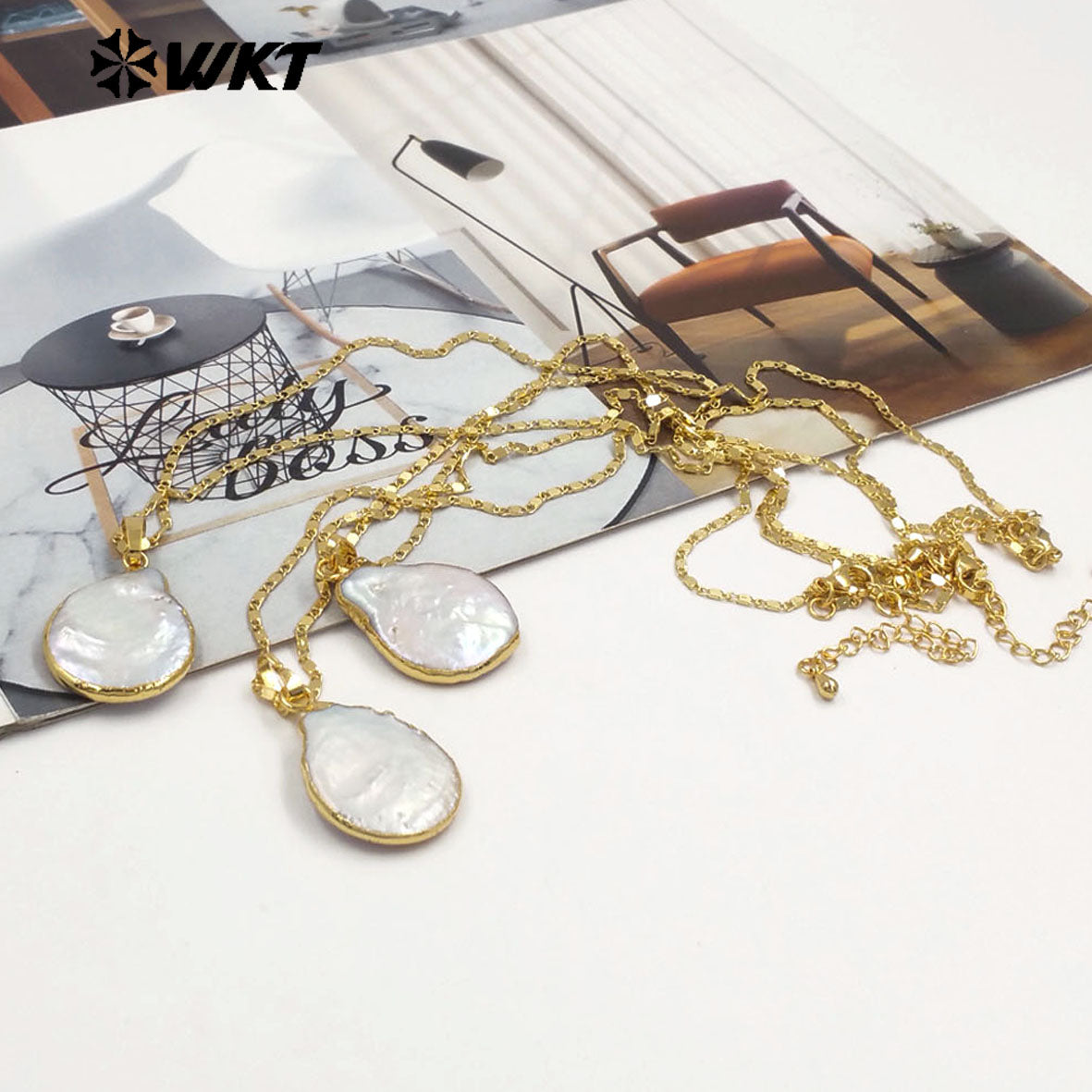 WT-JN347 Simple Style Gold Electroplated Tiny Chain Natural Freshwater Pearl Women Necklace For Daily Wearing Jewelry