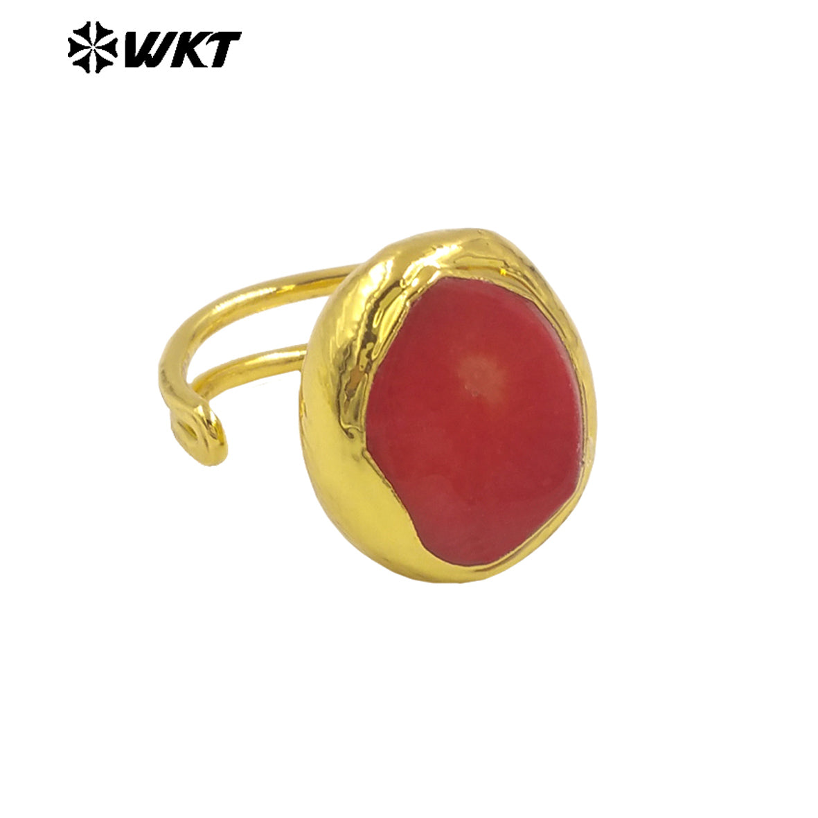 WT-MPR110 Wholesale Hot Sale Unisex Simple 18K Gold Plated Round Red Coral Adjustable Ring for Daily and Party Decorations