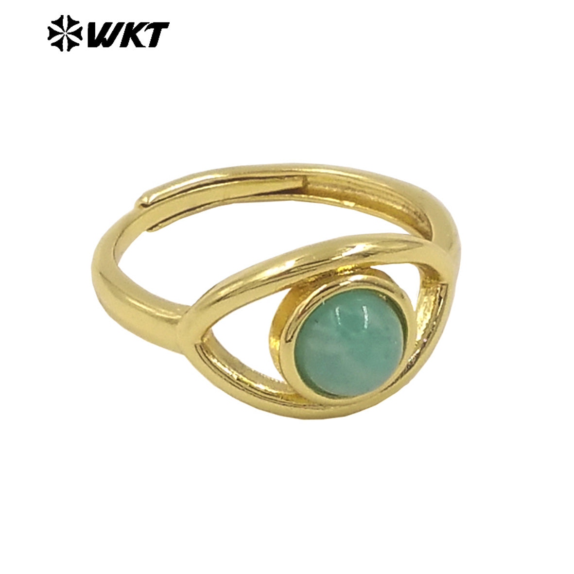 WT-R538 Wholesale Fashion Gold Plated Charming Eye Shape With Natural Amazonite Gemstone Party Ring in Adjustable Size