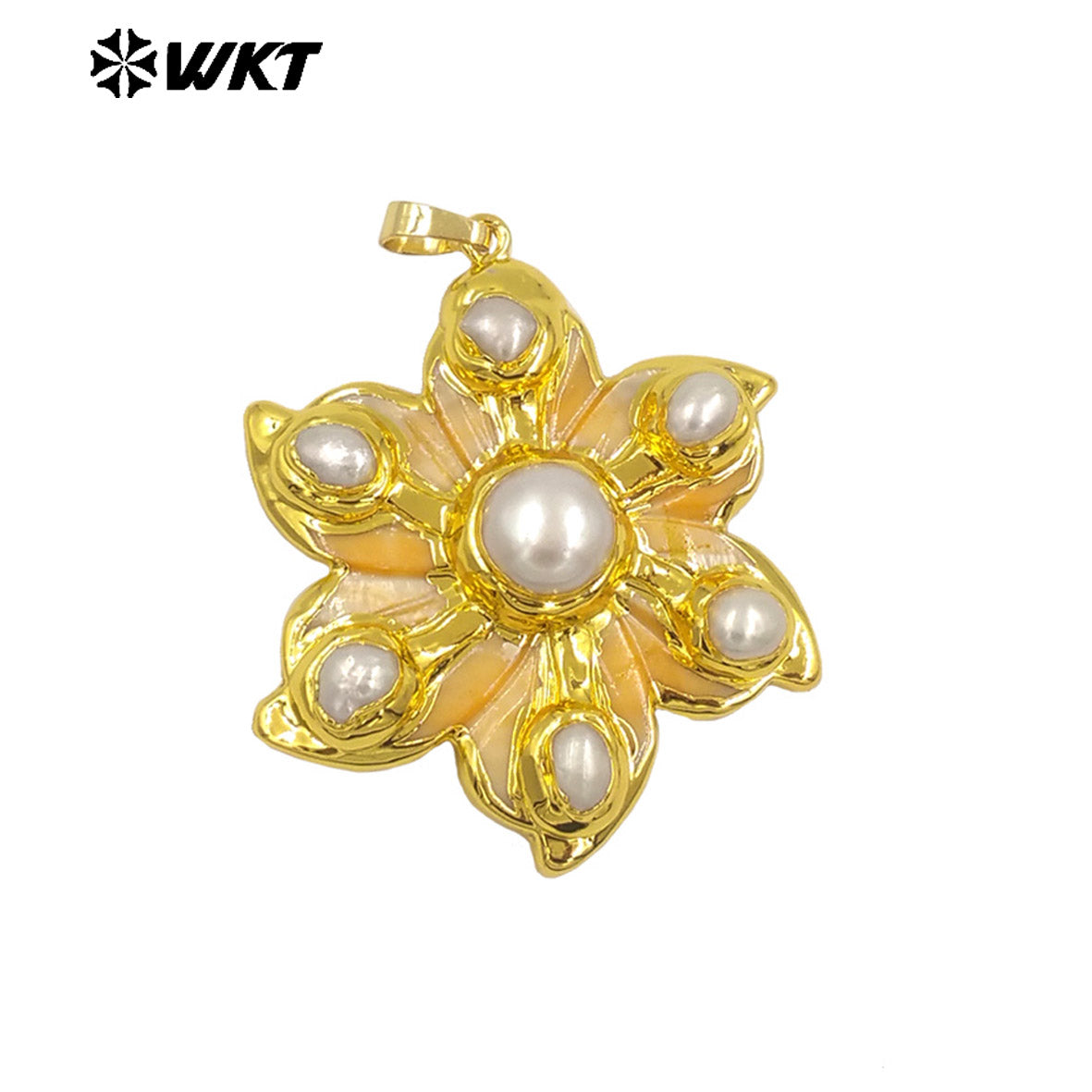WT-JP389 New Arrival Shell Six Pearls Combination Flower Shape Colorful 18K Gold Plated Pendant Beautiful Jewelry for Women
