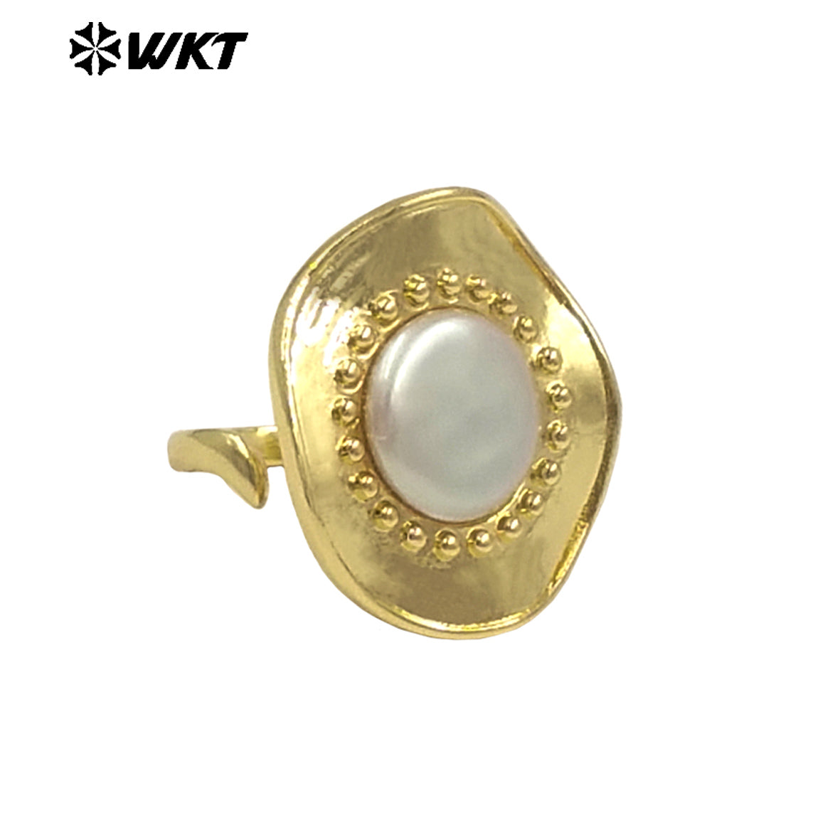 WT-MPR134 Newest Style Gorgeous Natural One Big Freshwater Pearl Cocktail Ring for Daily Match in 18K Gold Plated