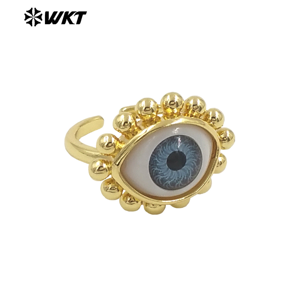 WT-MPR101 Wholesale Fashion Gold Plated Resist Tarnishable Drop Oil Turkey Eye Ring in Open Size Unique Jewelry
