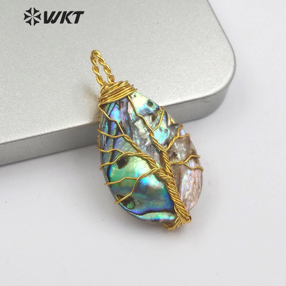 WT-JP147 Hot Sales Hand Make Wire Wrap Teardrop Abalone Shell Pendant Popular Drop Abalone Pendant