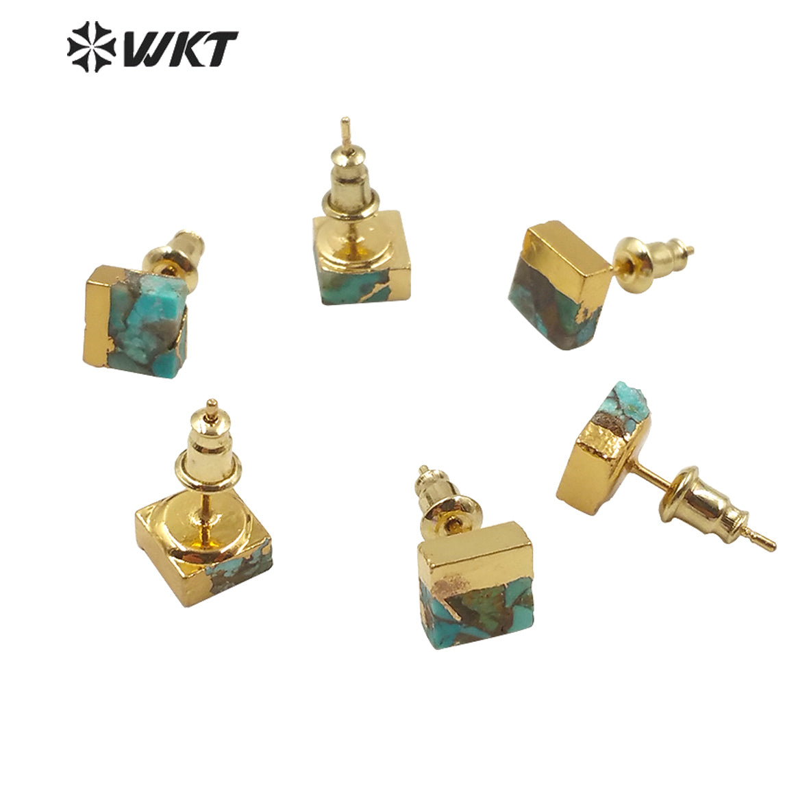WT-E601 New Natural Turquoise Studs Earring Gold Electroplated Women Fashion Charm Jewelry 7mm Tiny Turquoise Studs