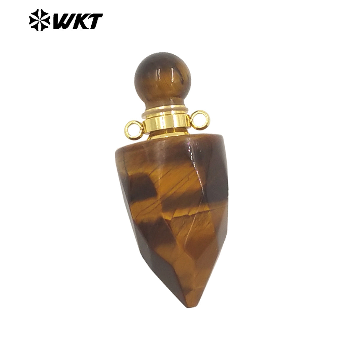 WT-P1979 New Design Fashion Gold Plated Faceted Natural Gemstone Carved Bullet Point Perfume Bottle Pendant for Necklace