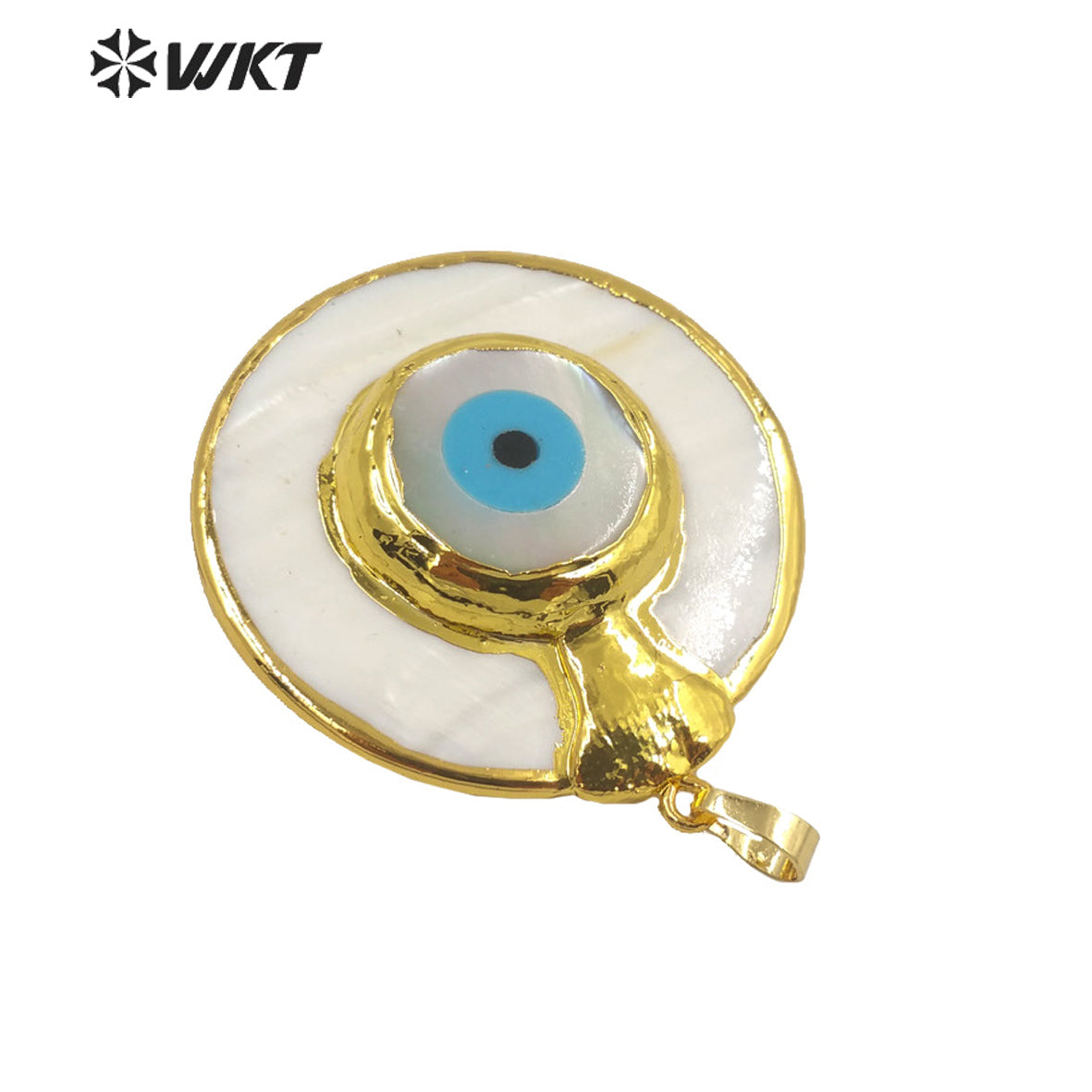 WT-JP260 WKT Newest Design Big Round Natural White Shell Eye Pendant Women Gorgeous Lucky Turkey Eye Shell Pendants