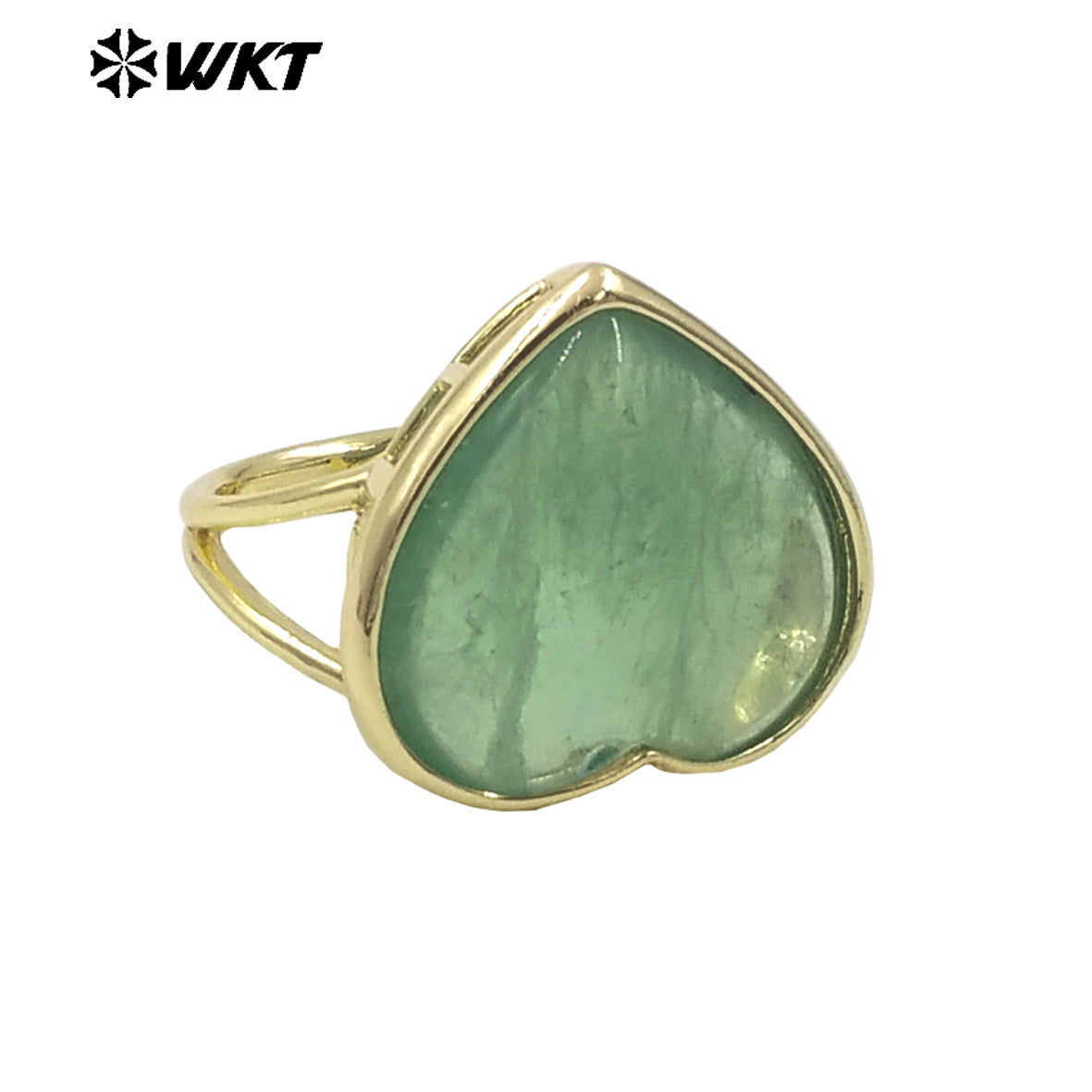 WT-R518 Wholesale Lovely Natural High Polish Rainbow Fluorite Heart Stone Ring for Lady Daily Use in Gold Bezel