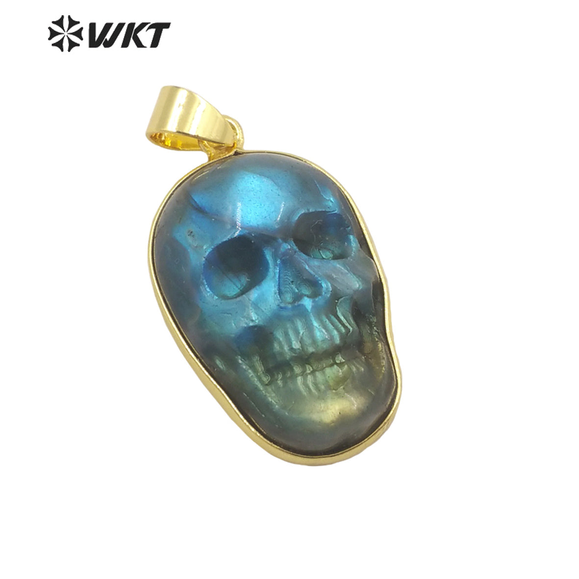 WT-P1749 Amazing Fashion Bright Hand Carved Natural Labradorite Skull Pendant Hot Loose Gemstone for Gift and Party so Nice
