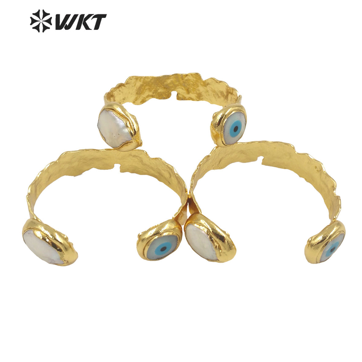 WT-MPB044 2022 Fashion Style Adjustable Pearl and Shell Bracelet Natural Pearl for Women Bracelet Real Gold Plated Eye Bangle
