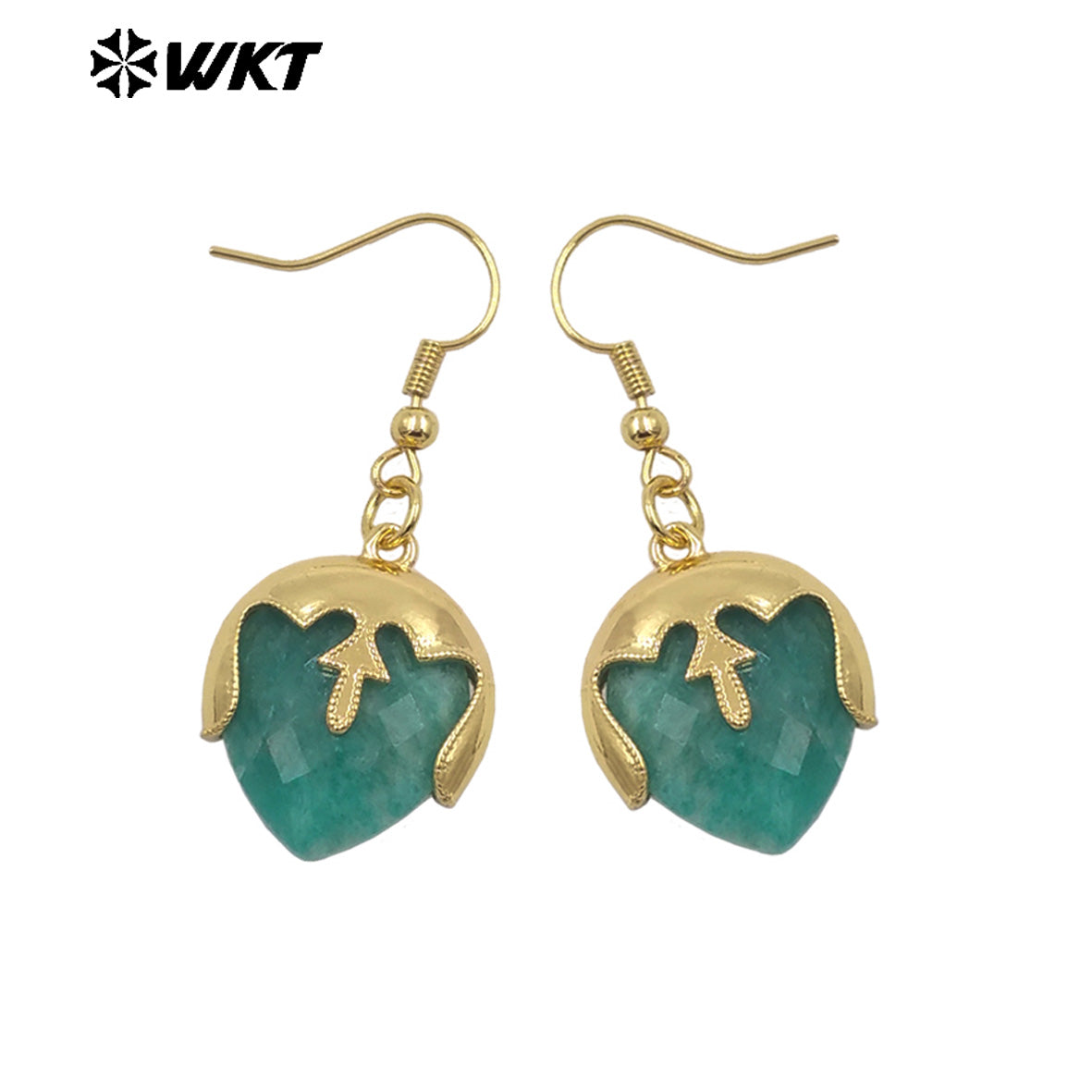 WT-E789 Wholesale Unique Design Gold Plated Cover Top Heart Shape Natural Gemstones Earrings For Women Interesting Jewelry