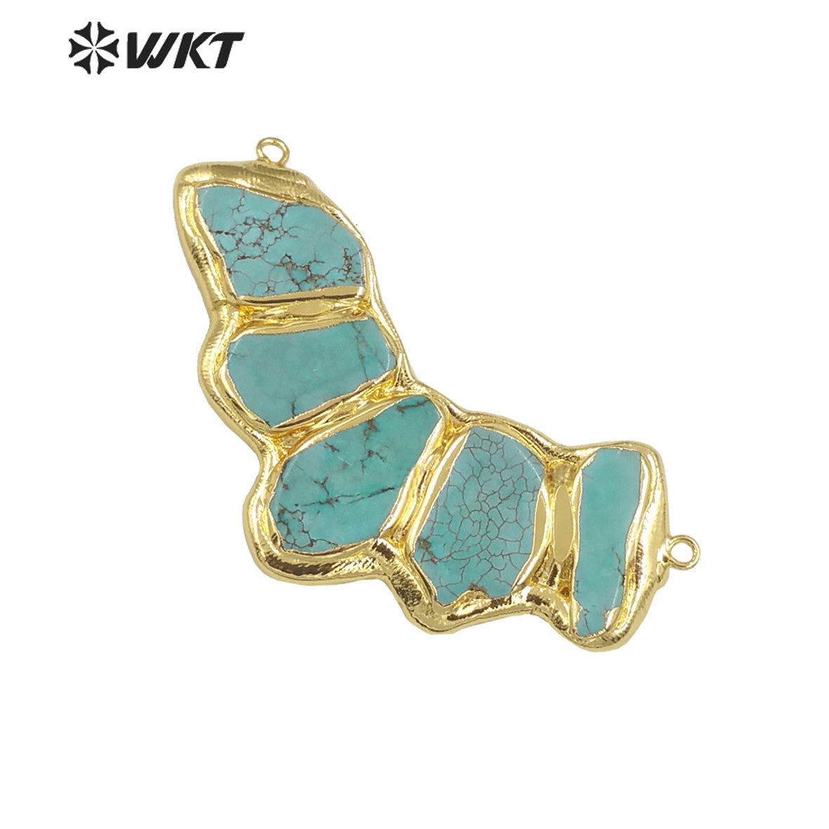 WT-P1955 New Design Five Turquoise Stone Assemble Made Vintage Bohemian Gold Plated Double Loops Necklace Findings