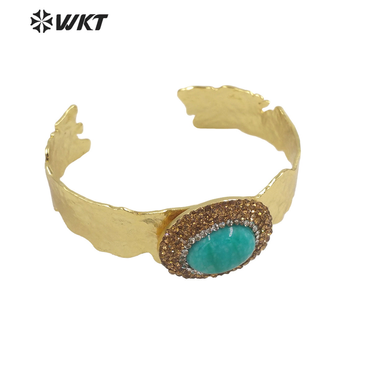 WT-B628 Europe Colorful Precious Gemstone Opening Bangle with Rhinestone Setting Women Oval Amethyst Stone Bangle