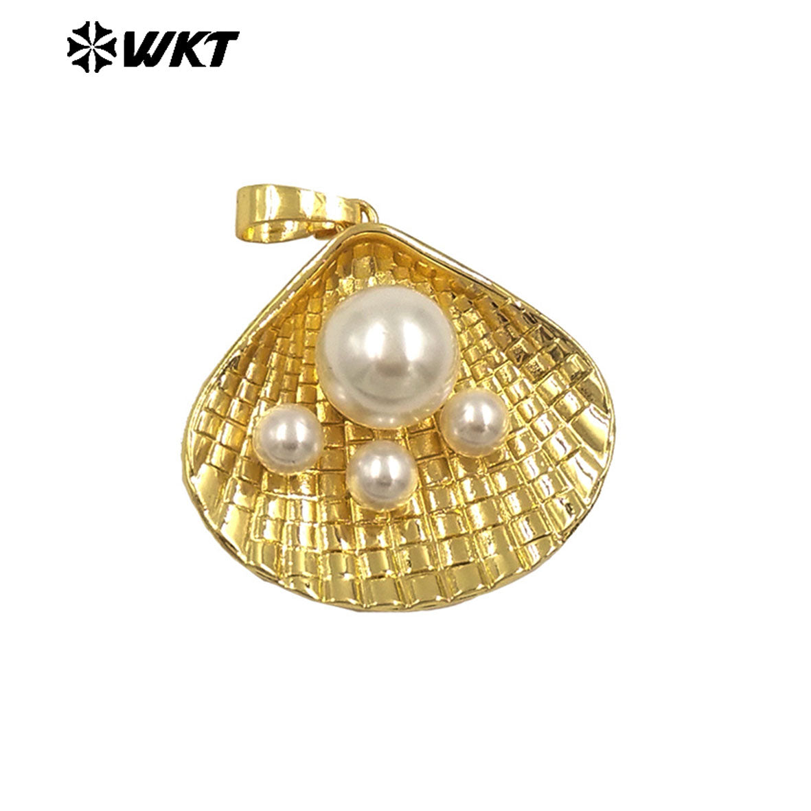 WT-JP399 Wholesale New Arrival Three Manmade Pearl Pendant Gold/Silver Plated Shell Shape For Women Jewelry Making Accessory