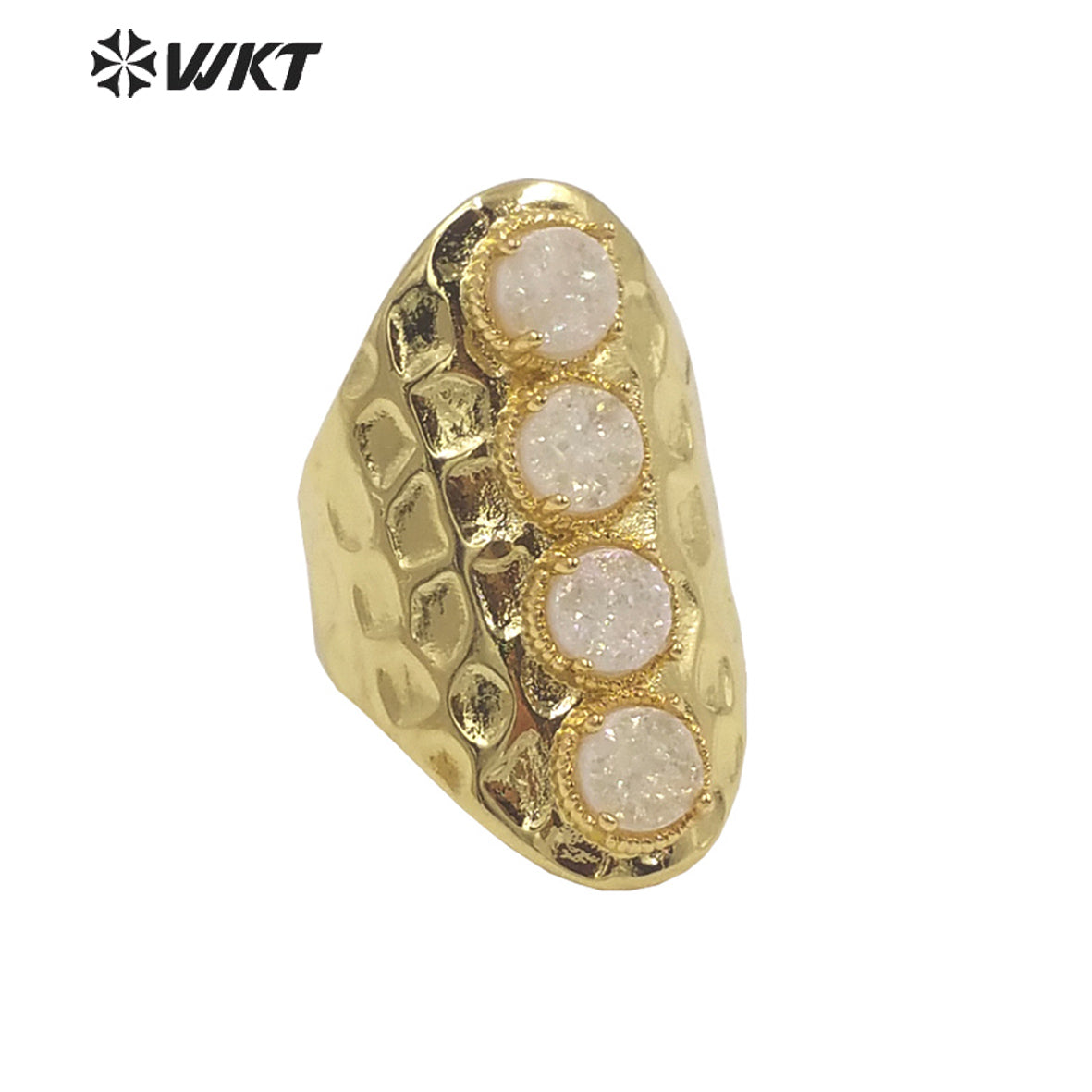 WT-R443 Wholesale Fashion Gold Bezel Natural Druzy Agate Ring Wide Band Women Party Stone Ring for Birthday Girl Friend