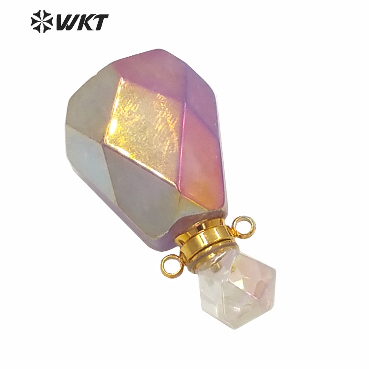 WT-P1594 Amazing New Gorgeous Women Gold AURA Titanium Electroplated Natural Stone Perfume Bottle Pendant for Necklace