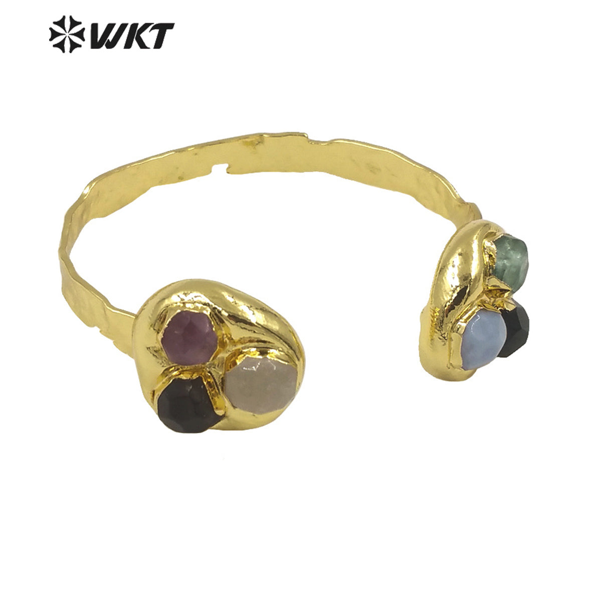 WT-B652 Gorgeous New Designer Style Double Side Stone in Adjustable With 18K Real Gold Plated Multi Gemstone Women Bangle