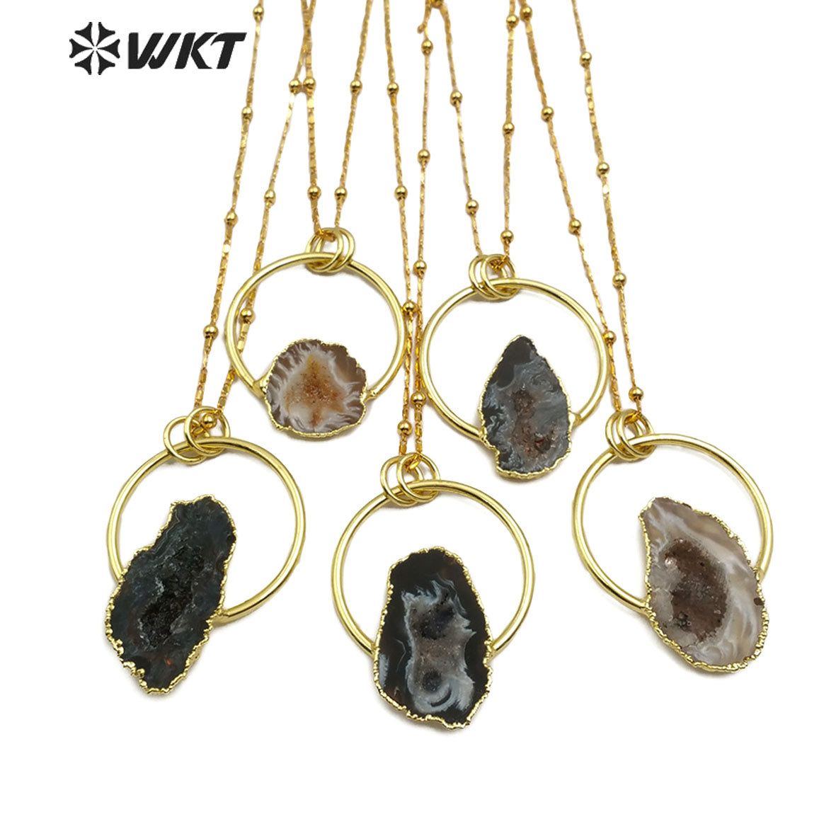 WT-N1165 Natural Druzy Geode Agate Necklace Gold Plated Irregular Shape Stone Pendant Necklace Women Fashion Necklace Jewelry