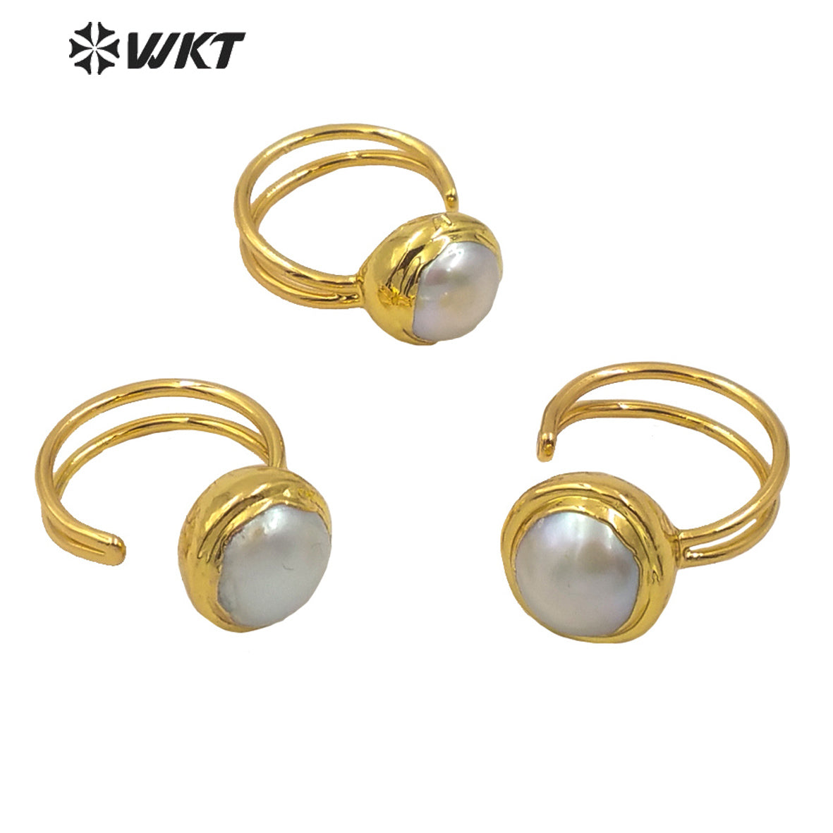 WT-MPR012 Newest Spring Design Gorgeous Fashion Gold Electroplated Adjustable Size Round Fashion Pearl Cocktail Ring for Wedding