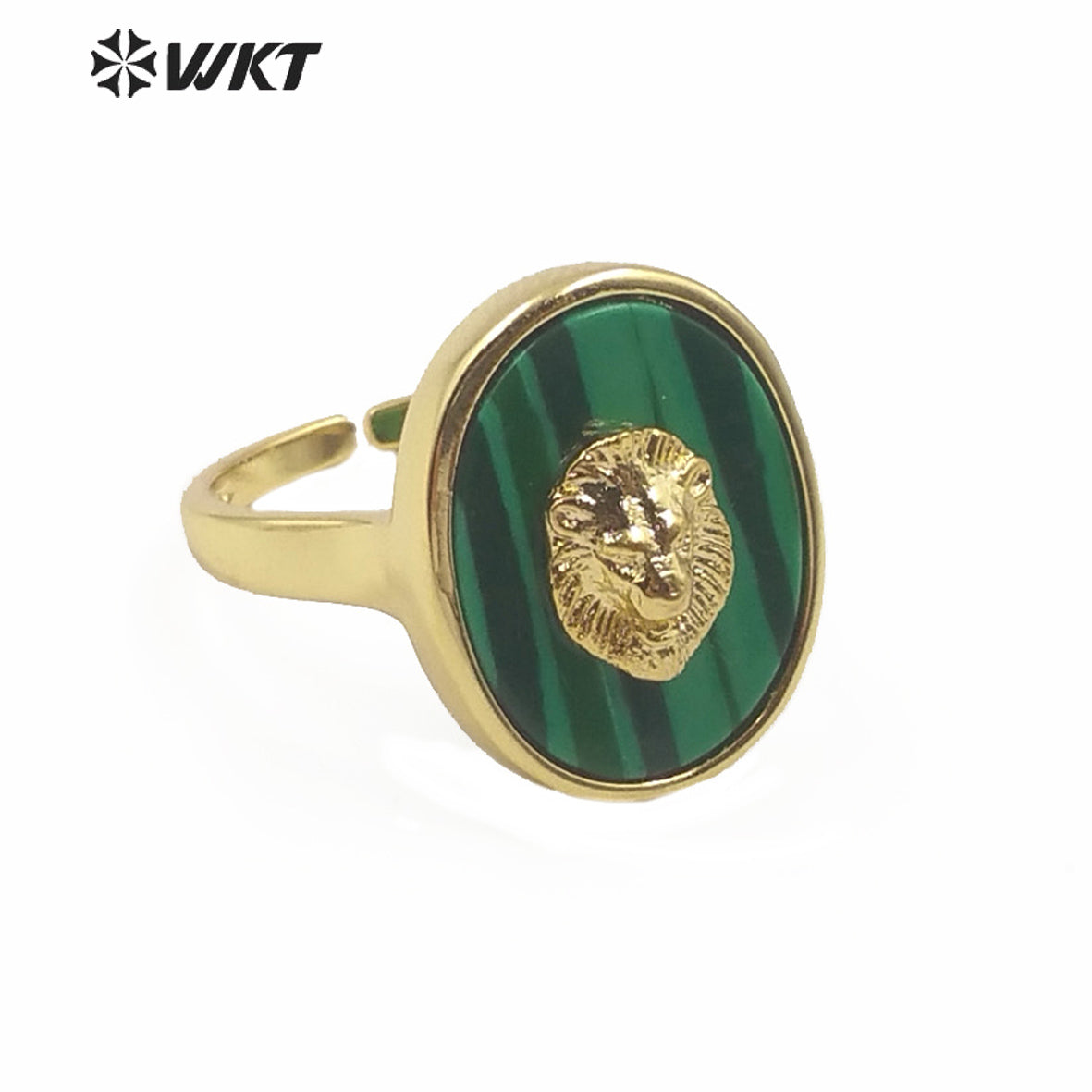 WT-R351 New Design Natural Gemstone With Lion Head Charm Ring Gold Plated Fashion Charming Jewelry Gemstone