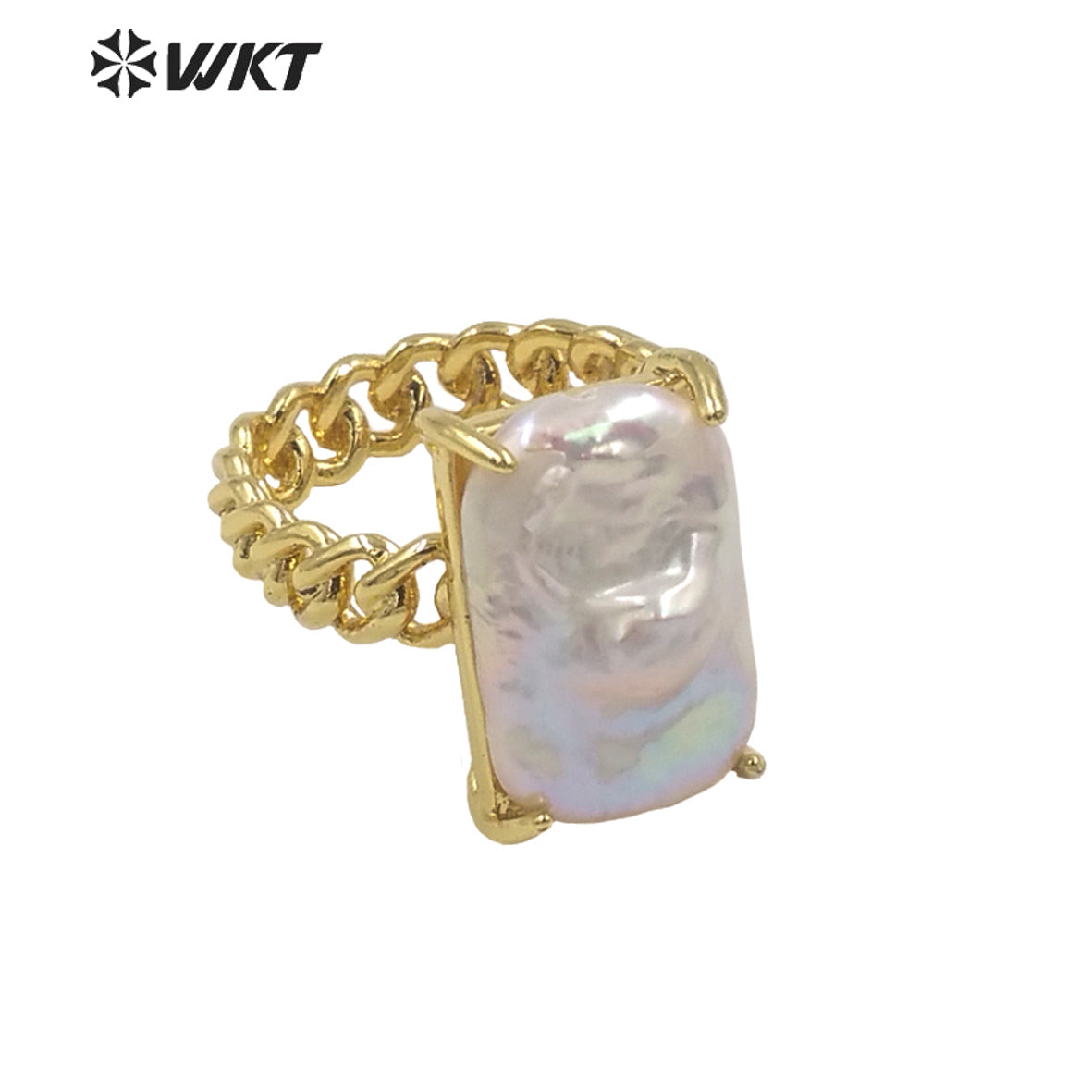 WT-MPR068 Gorgeous Trendy Fashion Natural Freshwater Pearl 18k Gold Plating for Women Lucky Unique Design Ring