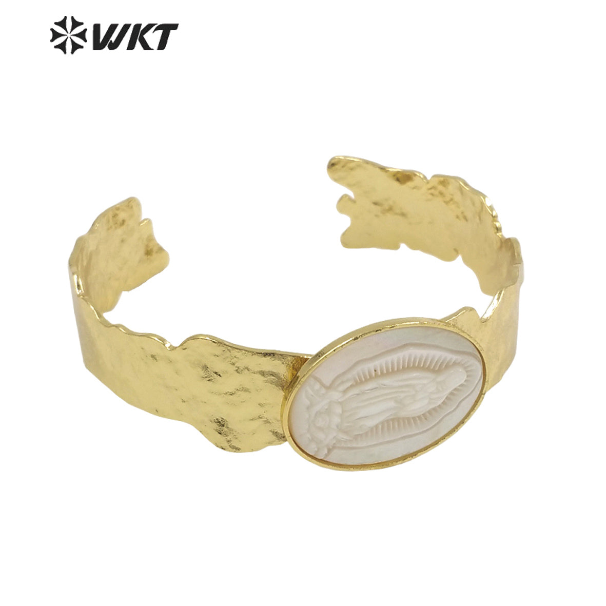 WT-MPB084 WKT New Religious Mother of Pearl Lady of Grace Bangle Saint Miraculous Shell Bangle Jewelry for Christian
