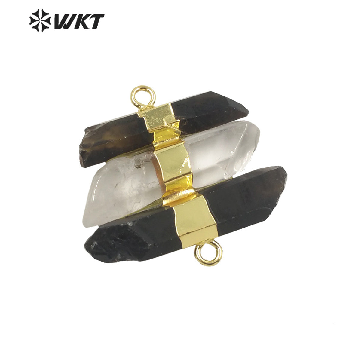WT-P1690 Amazing Natural Raw Stone Smoky Quartz Connectors for Jewelry Necklace Bracelet Design Women Double Loops Stone Pendant