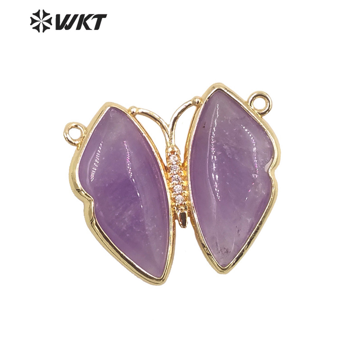 WT-P1881 Amazing Lifelike Lovely Natural Stone Butterfly Pendant Gold Double Loops Sun Stone Jewelry Pendant for Birthday Gift