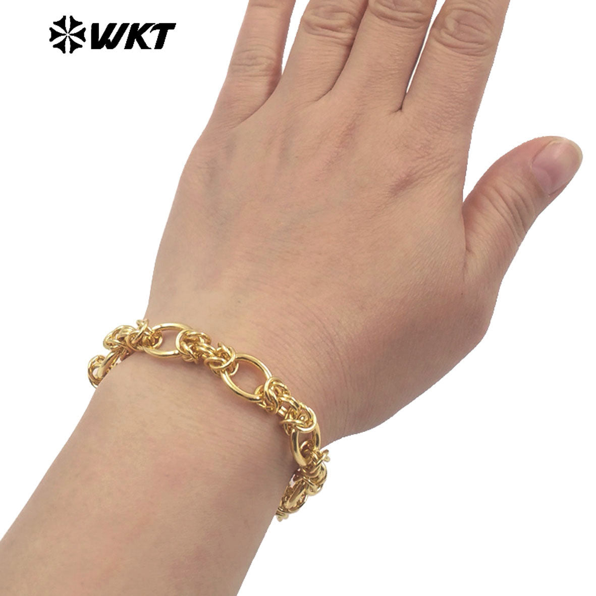WT-JF354 Big 18k Real Gold Plated Resist Tarnished Custom Hand Make Knot Miami Cuban Chain Fashion Jewelry Bracelet for Women