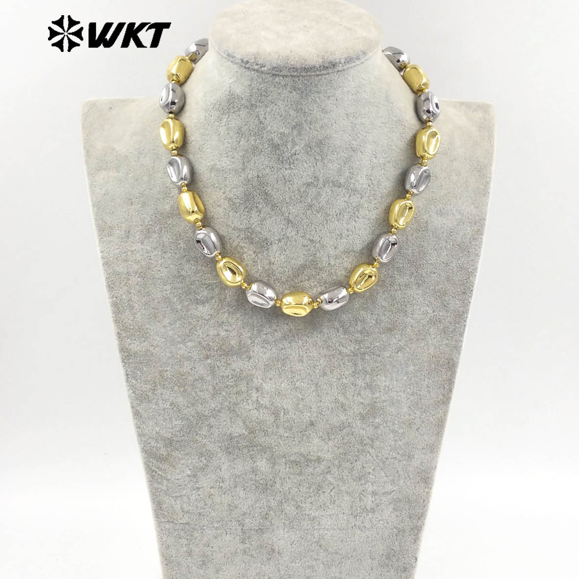 WT-JFN29 High Quality 18K Gold Plated and Silver Round Irregular Natural Brass Beads Exquisite Necklace for Women As Party Dress