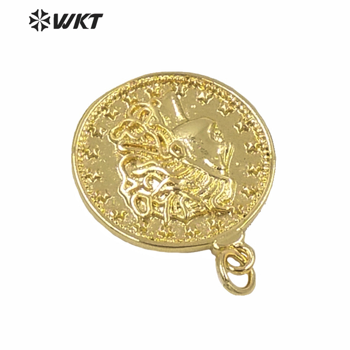 WT-MP188 Wholesale Gold Electroplated Round Coin People Image Pendant for Women Hand Make Jewelry Findings Design the Beauty