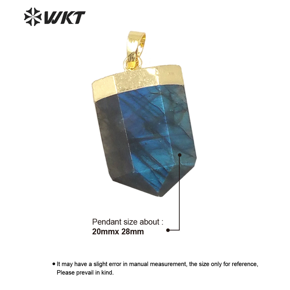 WT-P1844 WKT Newest Design Double Faceted Hexagon Shape Natural Labradorite Pendant 18k Gold Flash Stone Pendant