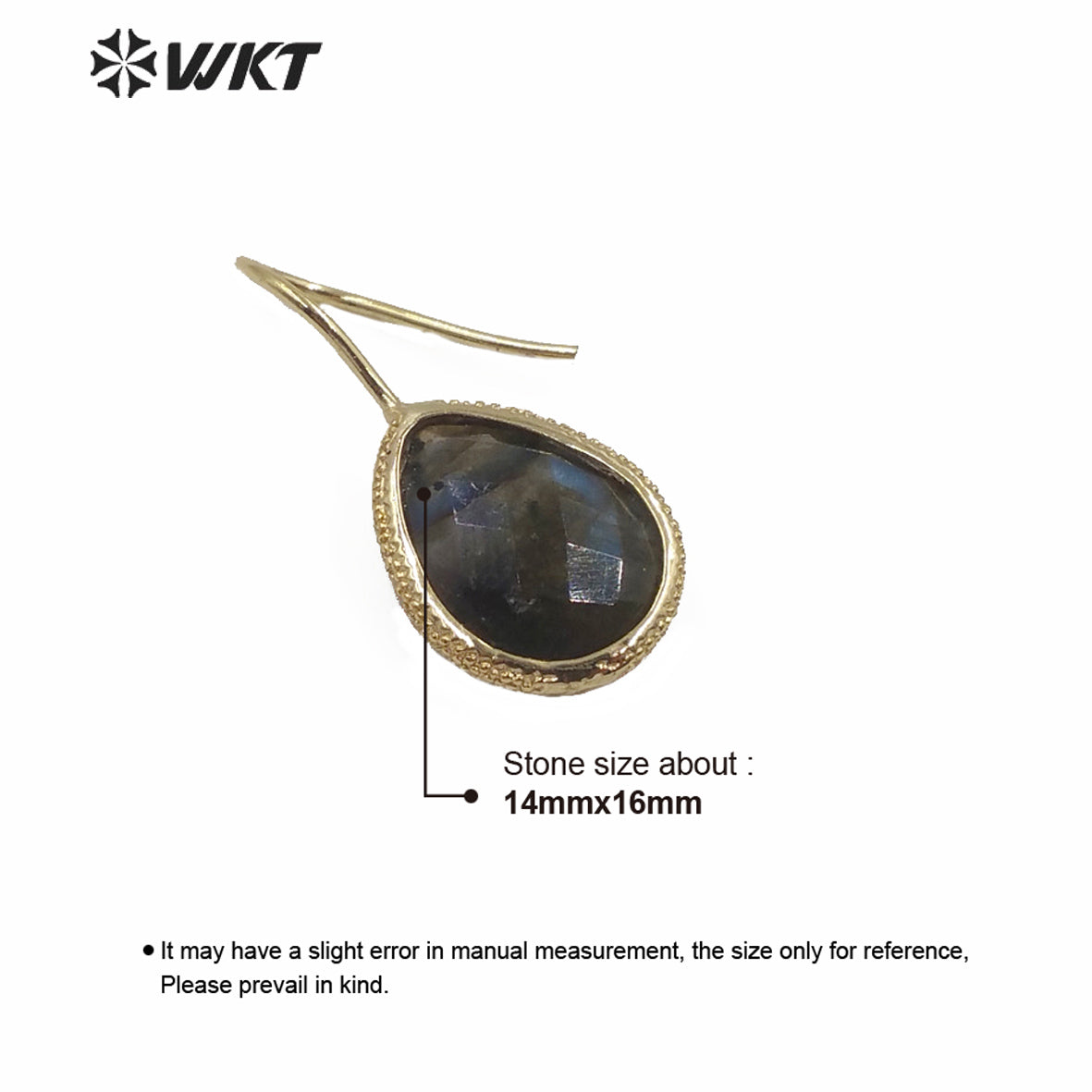 WT-E620 WKT Gold Bezel Tiny Water Drop Shape Labradorite Hoop Earrings Women Fashion Gold Stone Hoop Earrings As Gift